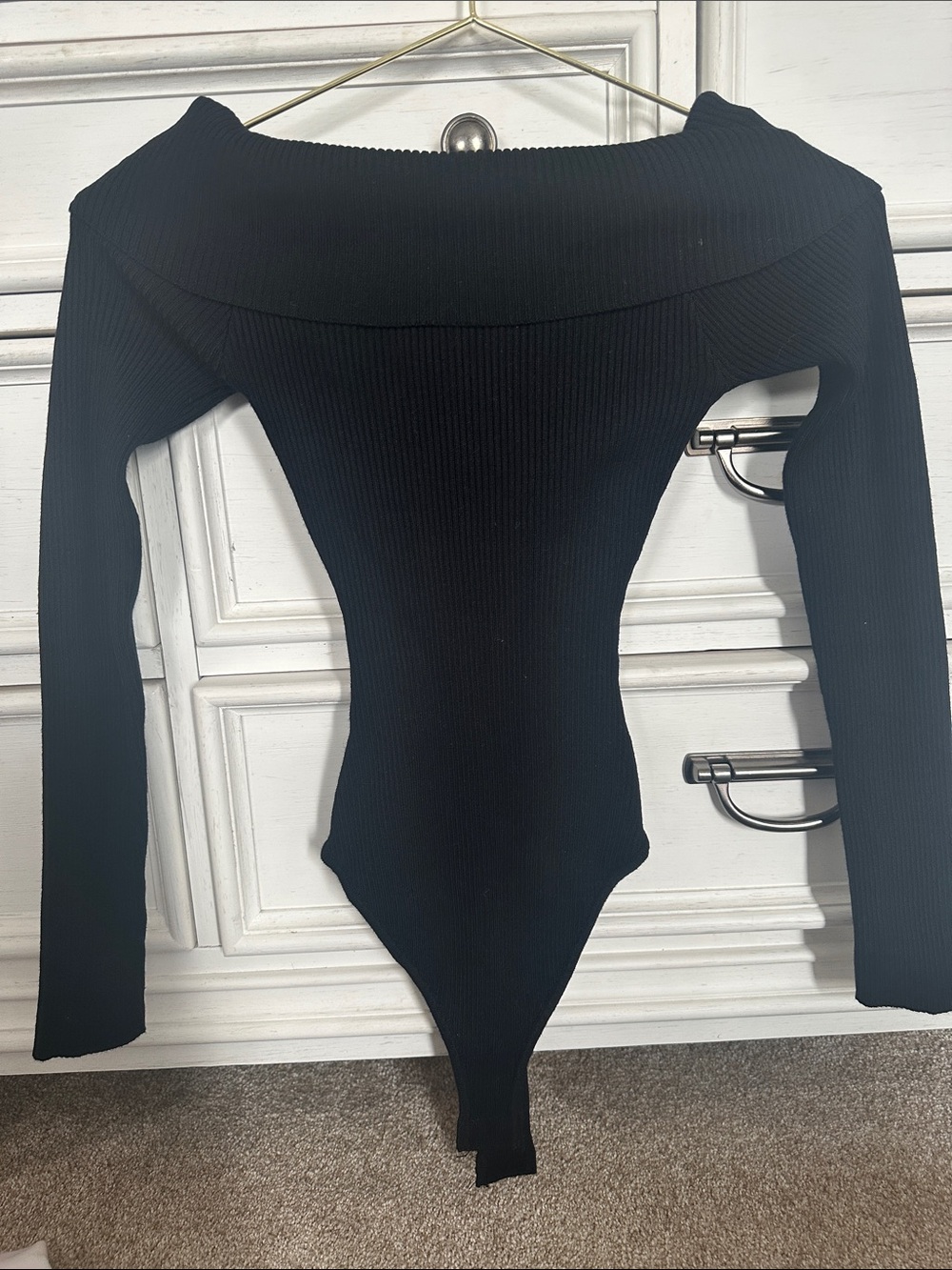 Fashion Nova Black Ribbed Off-Shoulder Bodysuit